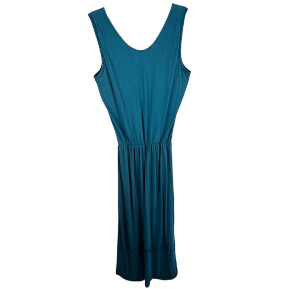 Garnet Hill Teal Blue Sleeveless Lined Embroidered Cotton Blend Maxi Dress Sz XS - Picture 2 of 8